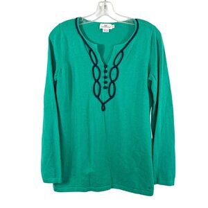 Vineyard Vines Green & Navy Wool Blend Embroidered Knit Top - Size Small